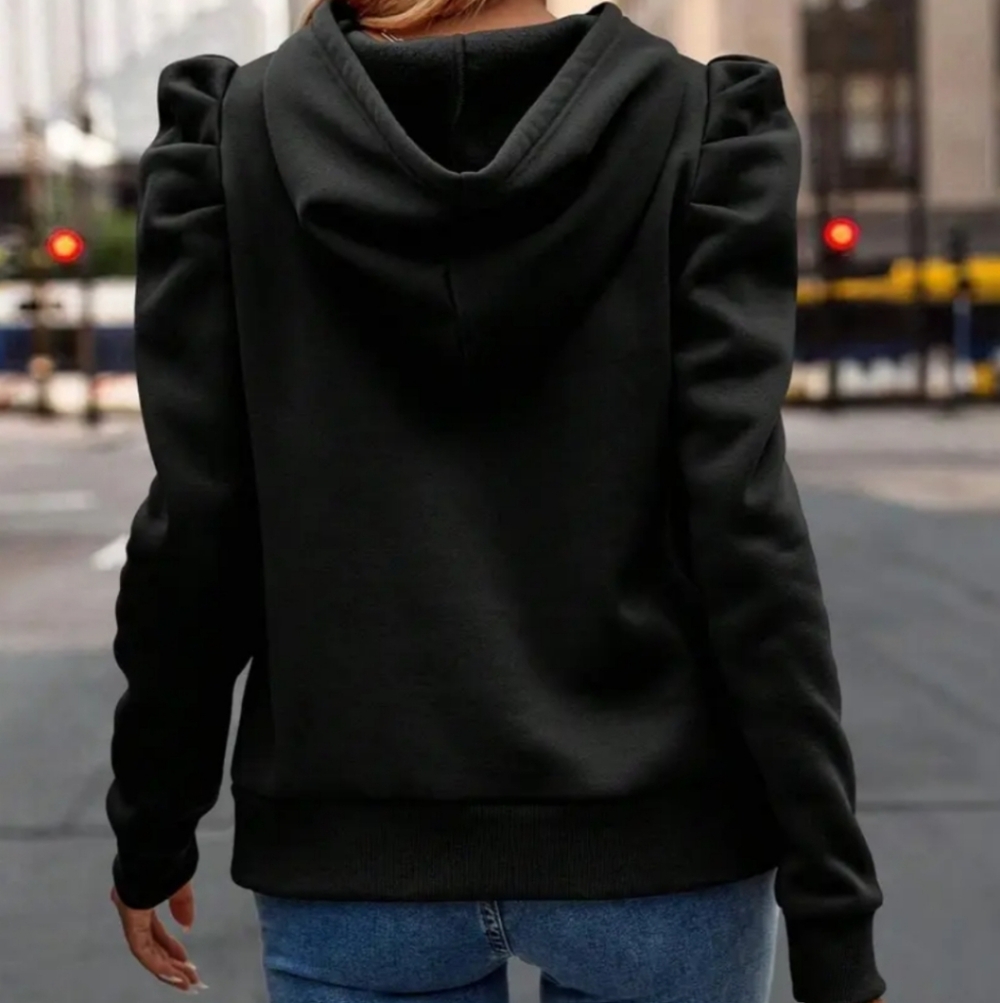 NEW! Black Puff Sleeves Sweatshirt Hoodie - Picture 2 of 12